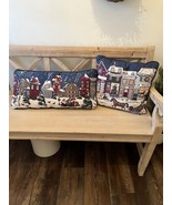 Christmas Tapestry Pillow 15x15 &amp; 24x12 Town Scene Newport Embroidery - $32.36