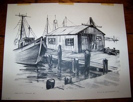 1959 Ruth Gutfrucht Fishing Boat Dock Print Rochester Institute Technology Ny - £38.75 GBP