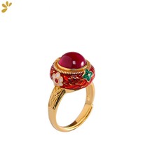 Vintage 925 Sterling Silver Thai Enamel Red Corundum Rings Fine Jewelry For Wome - £56.32 GBP