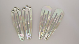 2 white iridescent snap hair clip barrettes made with swarovski crystals - £3.98 GBP+