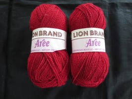 2-40g Lion Brand AREE 96% Acrylic 4% Polyamide #114 RED, Lot 521 YARN - £4.71 GBP