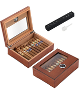 Cigar Humidor, Glass Top Cigar Box with Hygrometer Humidifier and Divide... - $31.55