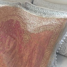 Vintage Handmade HEAVY Embroidered Metal Thread Sari Wall Hanging 44x92 Silk? - £320.36 GBP