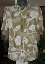 Aloha Joe Tiki Floral Motif Large Hawaiian Aloha Shirt Beige and White SS - $7.45