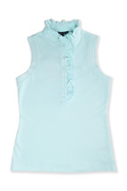 Brooks Brothers Womens Ruffle Collar Sleeveless Polo Shirt Blue, Large 8168-10 - £54.36 GBP