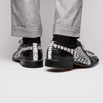 Caribe Genuine Hornback Caiman Crocodile Dress Shoes Newspaper / Black image 9