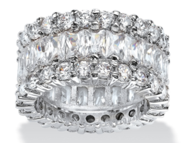 Three Row Baguette Cut Cz Eternity Ring Platinum Sterling Silver 5 6 7 8 9 10 - £239.75 GBP