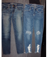 2 QTY AMERICAN EAGLE OUTFITTER WOMENS JEANS DESIGNER STRETCH PANTS SIZE 4 - $29.83