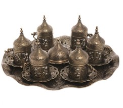 Coffee Serving Cup Saucer Gift Set 27 Ct Ottoman Turkish Greek Arabic Old Brass - £69.69 GBP