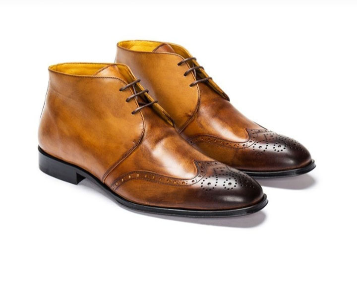 New Handmade Men's Chukka Boot, Men's Tan Brown Black Leather Wing Tip Lace Up