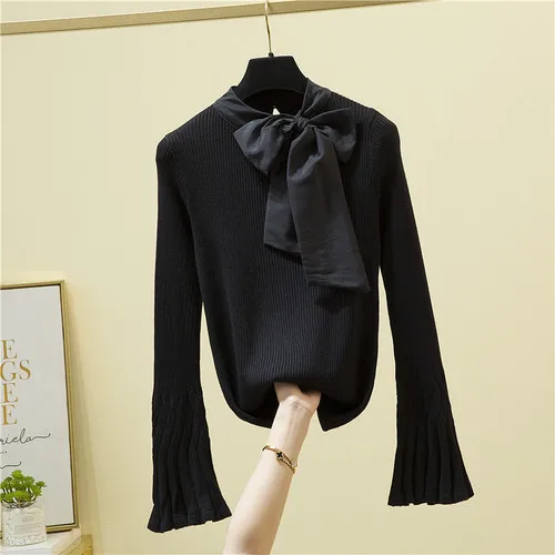  Scarf Collar Fall Elegant Pullovers New  Up Bow Chic   Solid Stretchy Slim Offi - £99.46 GBP