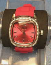 New Tko Orlogi TK557-FS Women&#39;s Tivoli Crystal Square Fuchsia Pink Rubber Watch - $33.61