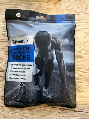 Primary image for Powerlix Compression Socks Unisex Pair Size L/XL Black NEW