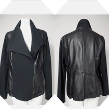 DKNY Black Faux Leather and Cloth Off Center Zipper Motorcycle Jacket Si... - £34.93 GBP