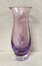 Heavyweight Handblown Art Glass Magenta Swirl Vase Flared Rim - £25.32 GBP