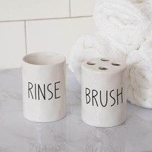 Bathroom set- Toothbrush Holder and Rinse Cup in white ceramic - £24.35 GBP