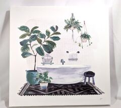 Garden Bath White Stretched Canvas Wall Art Claw Foot Tub Plants Rug 12&quot;... - €12,94 EUR