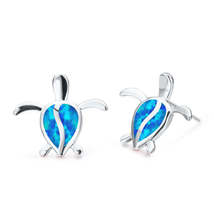 Blue Opal &amp; Silver-Plated Turtle Stud Earrings - £11.87 GBP