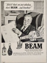 1950 Print Ad Jim Beam Kentucky Straight Bourbon Whiskey Man Reads Newspaper - £10.60 GBP