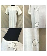 Antique Nightgown size L White Cotton Embroidered Birds Clouds Snap Fron... - £22.01 GBP