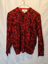 PS Illustrations 100% Lambs Wool Red and Black Cardigan Women&#39;s Size Small - £16.38 GBP