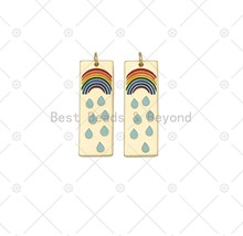 Enamel Rainbow and Rain On Rectangle Shape Pendant, 18K Gold Filled Rianbow - £3.20 GBP