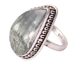 925 Solid Sterling Silver Natural Seraphinite Handmade Ring For Women Party Gift - £38.79 GBP