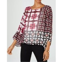Alfani Women Petite PM Patched Icons Printed Lined Blouse Top NWT BR56 - £26.96 GBP