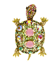 Turtle Brooch Celebrity Good Luck Pin Vintage Look Gold plated Queen Broach i40 - £14.02 GBP
