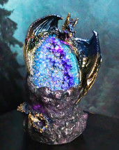 Blue Ice Dragon With Colorful LED Quartz Faux Geode Rock Crystal Cove Figurine - £15.77 GBP