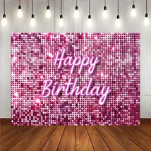 Pink Flash Square Backdrop for Photography Happy Birthday Shinning Sequin Wall P - £27.35 GBP