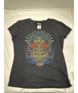 Harley Davidson Women&#39;s Black Embellished Cap Sleeve T-Shirt L Hall’s Ch... - $19.75