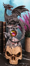 Azureon Black Dragon Perching On Quartz Tower Alien Skull Statue Home Decor - £21.75 GBP