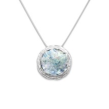 Ancient Roman Glass Round Textured 925 Sterling Silver Snake Chain Necklace 18&quot; - £243.65 GBP