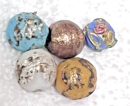 5 Vintage Fancy Venetian Lampwork Beads3/8-1/2 inch Mixed colors - $9.41