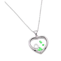 Sterling Silver 925 Birthstone Heart Pendant Necklace month of May - Emerald - £36.63 GBP