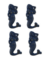 Set of 4 Blue Distressed Cast Iron Mermaids Decorative Wall Hook Set - £20.10 GBP