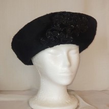 50s Beaded Faux Fur Hat Bedazzled Cossack Black Size 22 Martelle of West Germany - £30.04 GBP