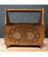 Vtg Mid-Century Hand Carved Leaf Teak Wood Magazine Stand Holder Rack Se... - $2,084.63 MXN