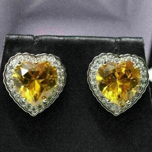 4Ct Heart Cut Simulated Yellow Citrine Halo Stud Earrings 14K White Gold Plated - £32.87 GBP