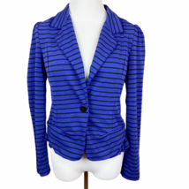 Anthropologie Cartonnier Blazer Jacket Women S Blue Black Striped Ruffle Stretch - £15.97 GBP