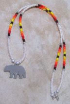 New 3/4&quot; Nickle Silver Bear Pendant on a 22&quot; Beaded Ivory Necklace C Johnson - £19.77 GBP