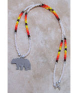 New 3/4&quot; Nickle Silver Bear Pendant on a 22&quot; Beaded Ivory Necklace C Joh... - £19.41 GBP
