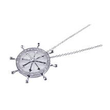 Sterling Silver 925 Clear CZ Rhodium Plated Helm Pendant Necklace - £51.85 GBP
