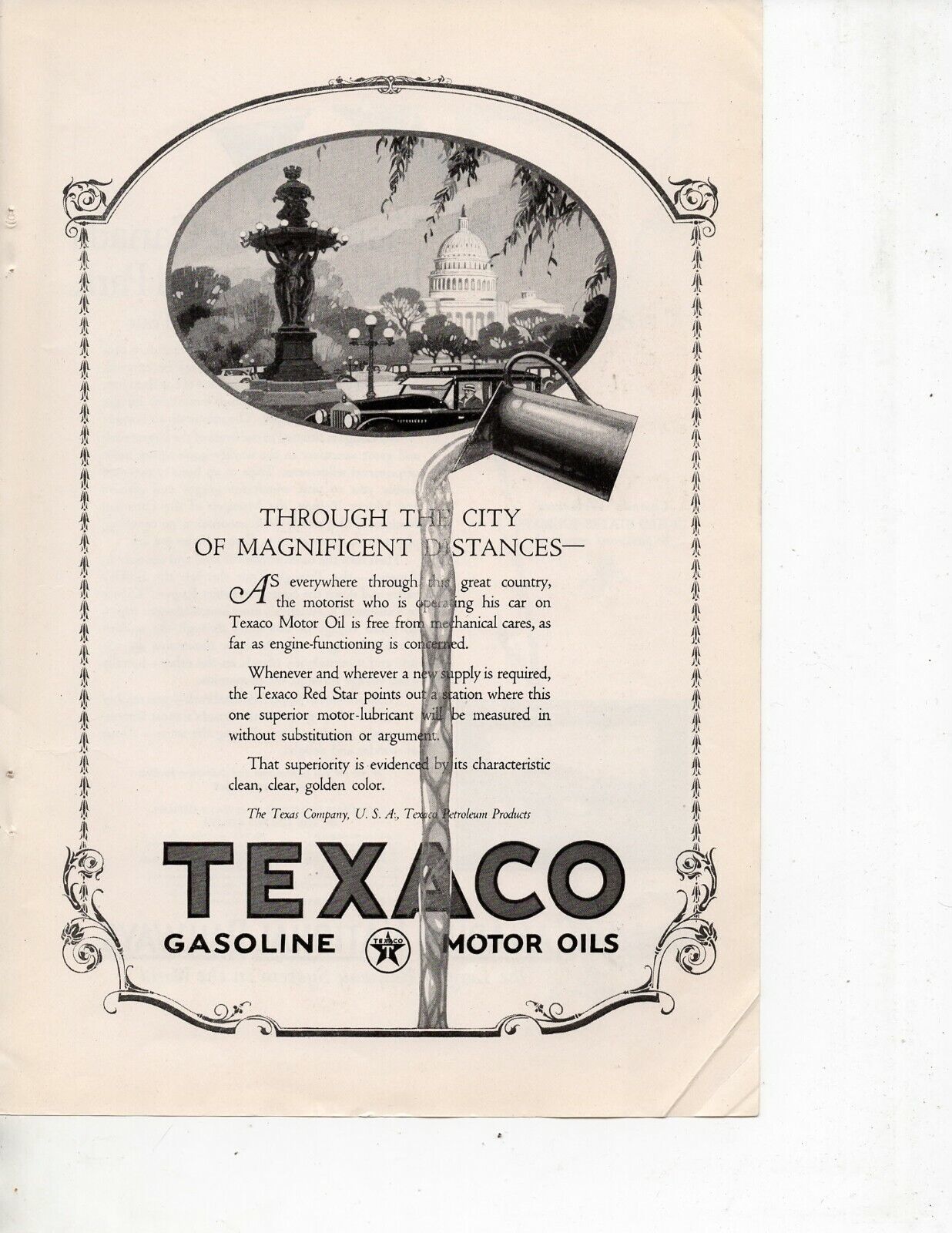 Texaco Gasoline and Motor Oil Vintage Print Ad 1924  - $7.69