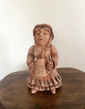 Woman with mug Vintage ceramic figurine, decorative terra cotta figurine - £52.77 GBP