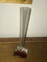 Vintage Clear Plastic w Reverse Carved Bright Red Rose Flower Bud Vase  – 4.75 i - £9.58 GBP