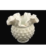 Fenton 5&quot; Hobnail Ruffled Vase, White Milk Glass, Vintage Home Decor - $14.65