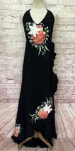 Ana Rosa Womens Halter Dress Handpainted Floral Art to Wear Black Cotton... - $129.00