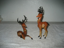 2 Vintage Hard Plastic Christmas Deer Reindeer Rudolph brown - £31.47 GBP